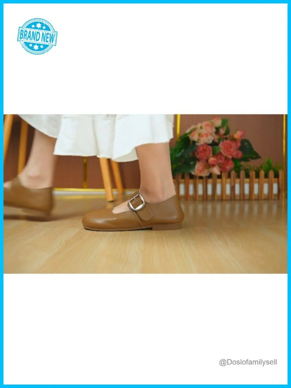 Women's Mary Jane Flats Cow Leather Round Toe Slip-On Buckle